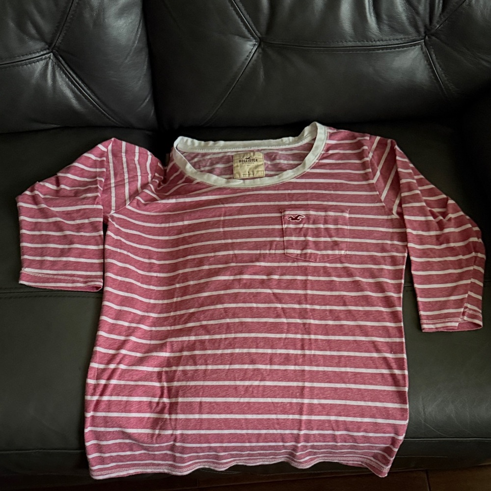 Hollister Pink and White Striped Top